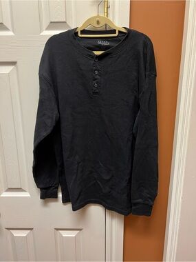 Black Henley Long Sleeve Thermal Shirt